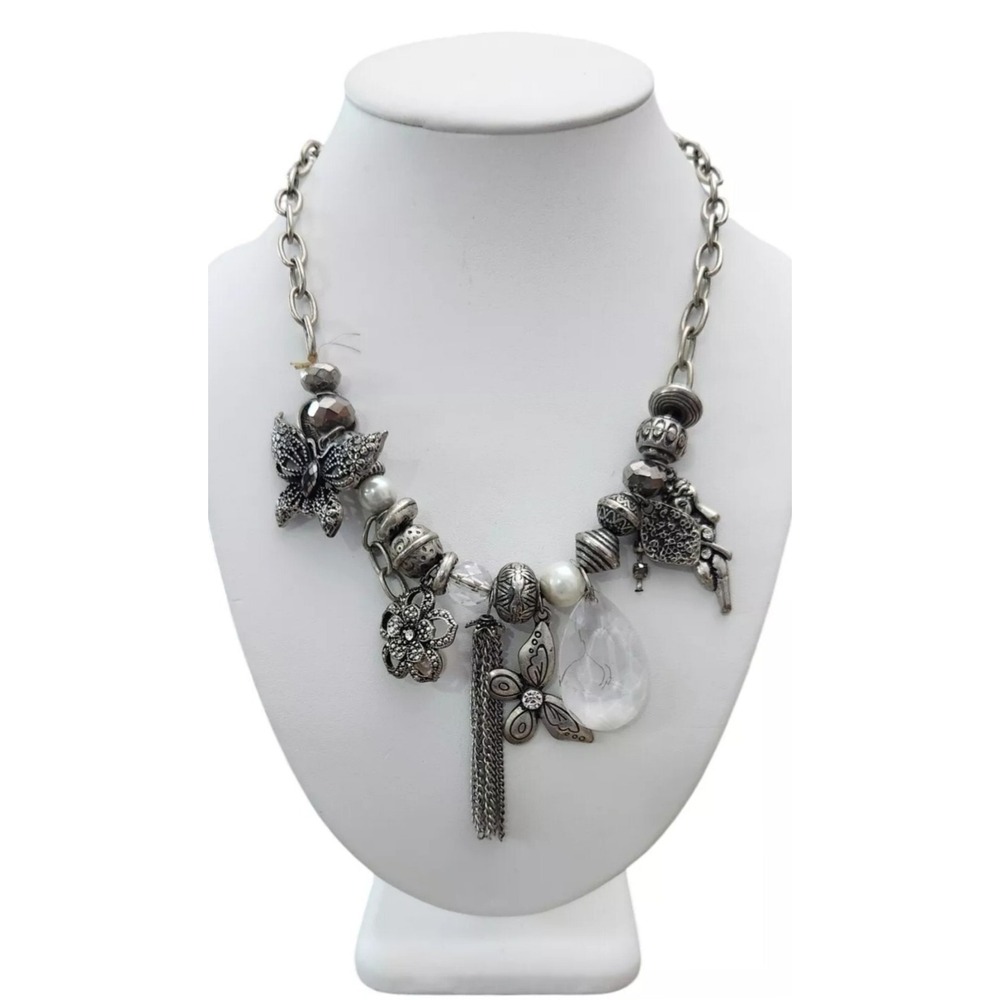 NAPIER Women's VINTAGE Chain Necklace 18" Charms‎ Beads Flowers Butterfly Heart